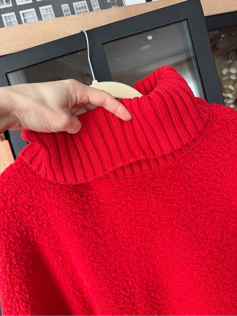 Aerie turtleneck boucle sweater textured red wool oversized rib knit tunic - Picture 4 of 7